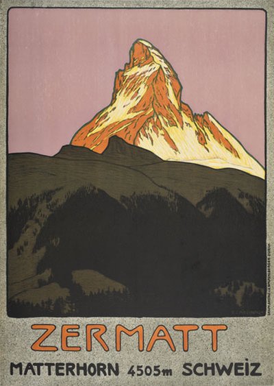 Zermatt Matterhorn 4505m Schweiz original poster designed by Cardinaux, Emil (1877-1936)