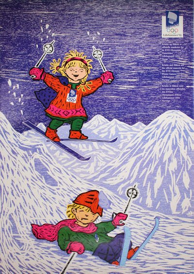 Lillehammer 94 Winter Olympics - No.02 - Mascots Hakon and Kristin  original poster designed by Designgruppen 94 / Kari and Werner Grossman