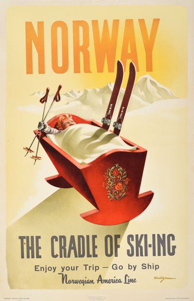 Norway - the cradle of ski-ing - Norwegian America Line original poster designed by Yran, Knut (1920-1998)