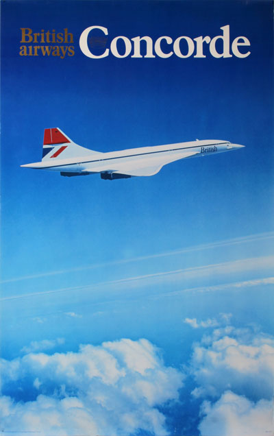 Concorde affiche plastifiée British Airways fond bleu 