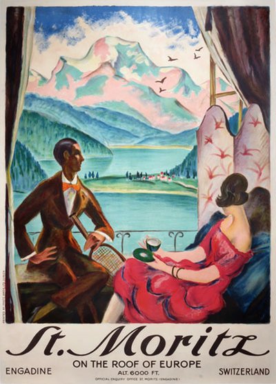 St. Moritz on the roof of Europe original poster designed by Stiefel, Eduard (1875-1968)