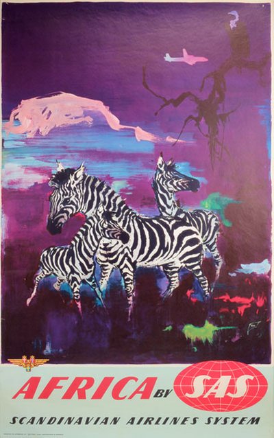 by SAS - Africa - Zebra original poster designed by Nielsen, Otto (1916-2000)