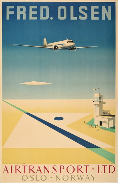 Fred. Olsen Airtransport Ltd Oslo Norway original poster designed by Andersen, Axel (1920-1998)