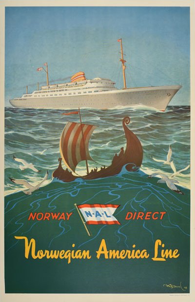 Norwegian America Line - Norway direct original poster designed by Dahl, Karl (1886-1954)