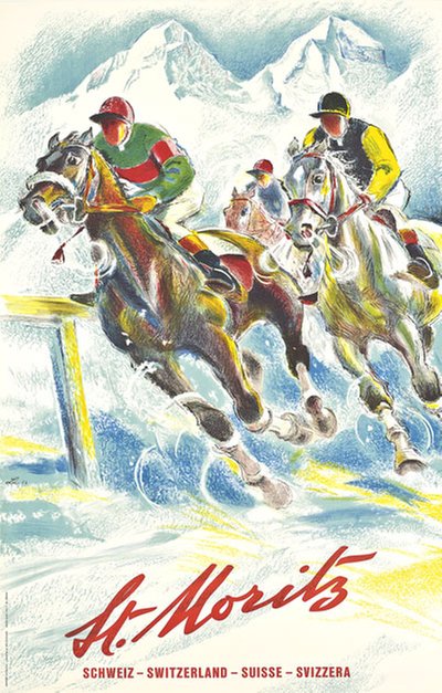 St. Moritz Schweiz Switzerland Suisse Svizzera horse racing original poster designed by Laubi, Hugo (1888-1959) 