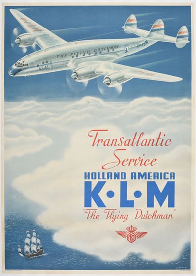 KLM - Transatlantic Service Holland America The Flying Ducthman original poster designed by Erkelens, Paul C. (1912- )