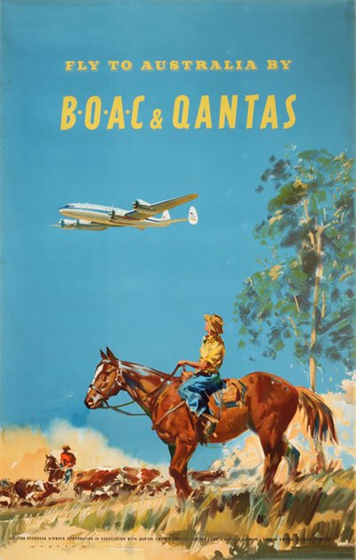 Fly to Australia by BOAC and QUANTAS original poster designed by Wootton, Frank (1911-1998)