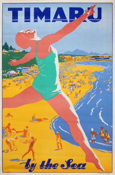 Poster reproduction. Timaru by the sea Vintage  NZ  Travel Advert