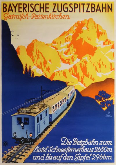 Bayerische Zugspitzbahn Garmisch-Partenkirchen original poster designed by Henel, Edwin Hermann (1883-1953)