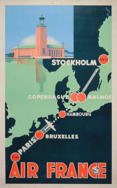 Air France - Stockholm Scandinavia original poster designed by Vinci