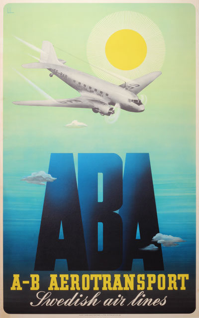 Original authentic vintage poster - Title: 'ABA Aerotransport