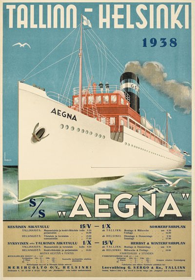 Aegna Tallinn-Helsinki original poster designed by Roosmann, Axel Bernhard (1899-1974)
