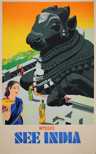 See India Mysore the monolithic statue of Nandi original poster 