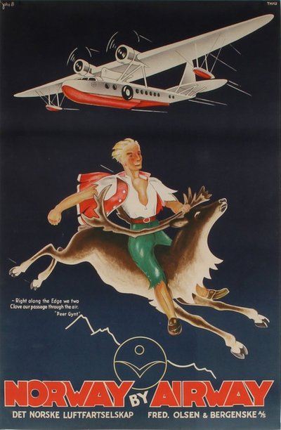 Norway by Airway DNL  original poster designed by Berggren, Johannes (Johs.) (1903-1965)