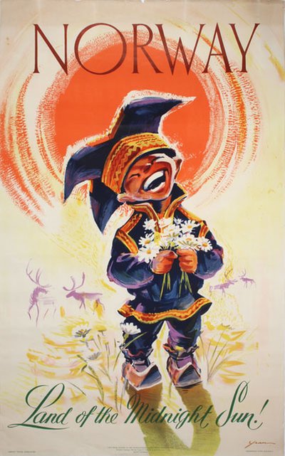 Norway - Land of the Midnight Sun original poster designed by Yran, Knut (1920-1998)