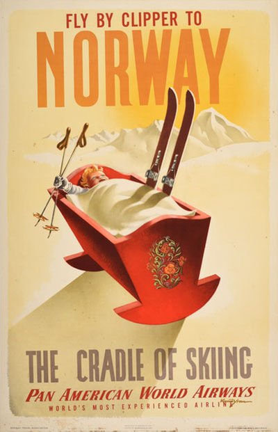 Norway the Cradle skiing  Pan American version original poster designed by Yran, Knut (1920-1998)