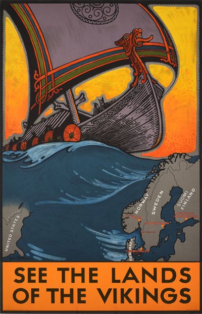 See the Land of the Vikings original poster designed by Blessum, Benjamin (Ben) (1877-1954)