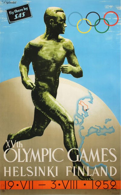 Xvth Olympic Games - Helsinki Finland 1952 SAS original poster designed by Sysimetsa, Ilmari (1912-1955)