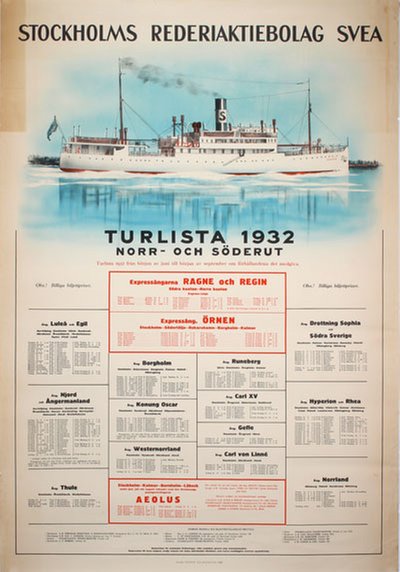 Stockholms Rederiaktiebolag Svea Turlista 1932 original poster 
