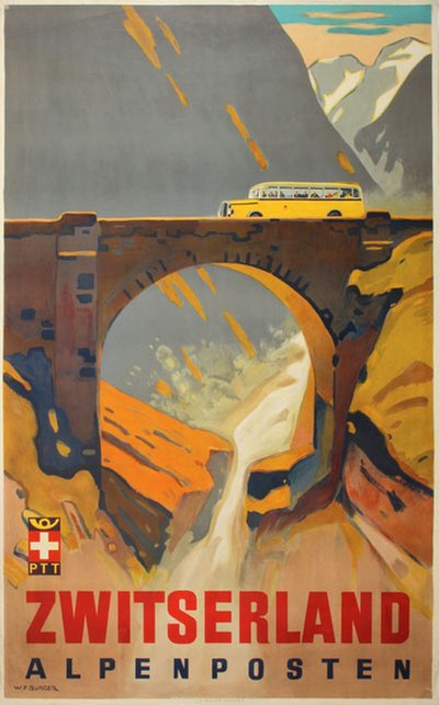 Alpenposten Zwitserland  original poster designed by Burger, Wilhelm Friedrich (1882-1964)