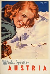 Winter Sports in Austria original vintage poster