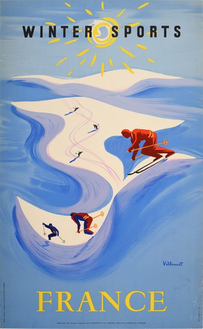 Winter Sports France original poster designed by Villemot, Bernard (1911-1989) 