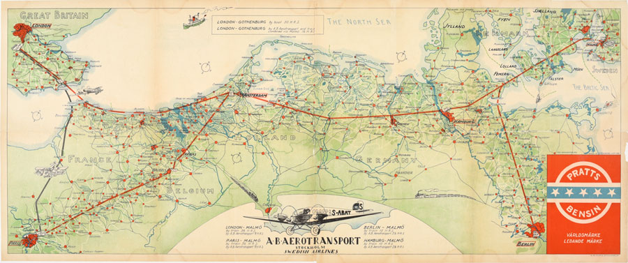 ABA 1927 Aeroransport Europe Flight Map original poster 