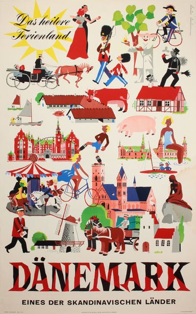 for Ferienland vintage Original by Lauesen, heitere poster: designed (1914-1966) Dänemark sale Das Laus