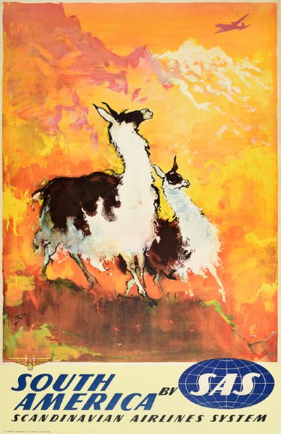 by SAS - South America - Lamas original poster designed by Nielsen, Otto (1916-2000)
