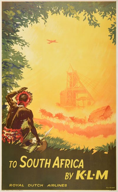 to South Africa by KLM original poster designed by  P.V.D. Maaden