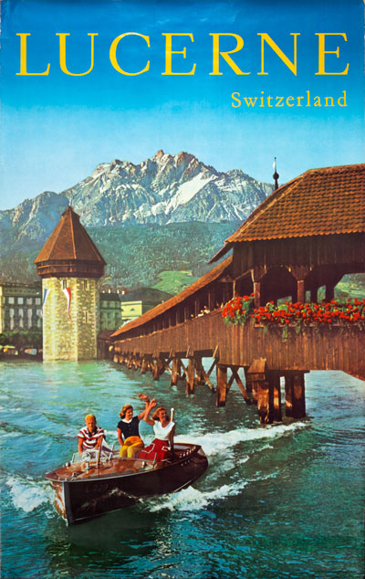 Lucern Lake vintage swiss resort travel poster repro 16x24