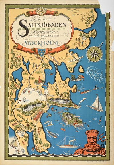 Saltsjöbaden Stockholm Sweden original poster designed by Åkerbladh, Ernst (1890-1969)