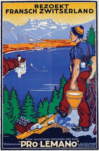 Bezoekt Fransch Zwitserland Pro-Lemano original poster designed by Michaud, René