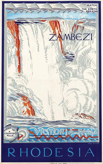 Victoria Falls Zambezi Rhodesia original poster designed by After Ensor