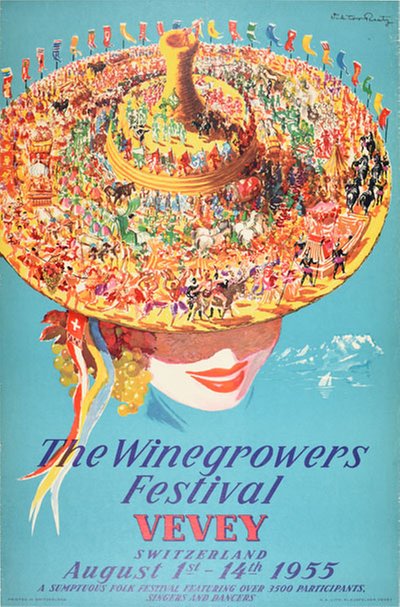 Vevey Winegrowers Festival 1955 Switzerland original poster designed by Rutz, Viktor (1913-2008)
