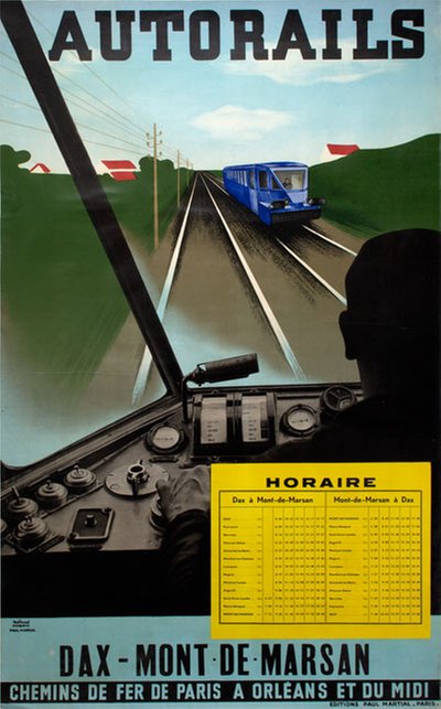 Autorails Dax à Mont-de-Marsan original poster designed by Hugon, Roland (1911-)