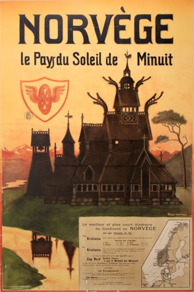 Norvège  le soleil de minuit original poster designed by Holmboe, Othar (1868-1928)