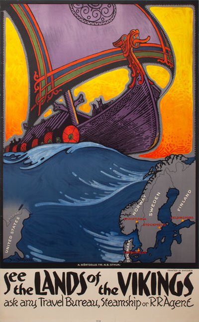 See the Lands of the Vikings original poster designed by Blessum, Benjamin (Ben)  (1877-1954)