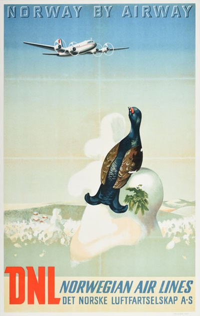 DNL - Norwegian Air Lines - Norway by Airway original poster designed by Moum, Gunnar (1907-1990)