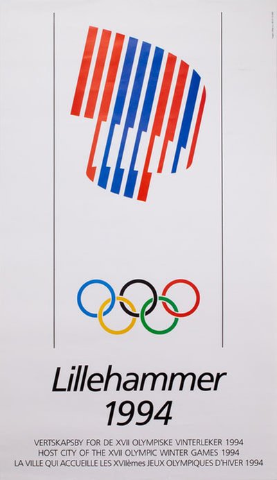 Lillehammer 1994 Olympiske Vinterleker Vertskapsby original poster designed by Jim Bengston