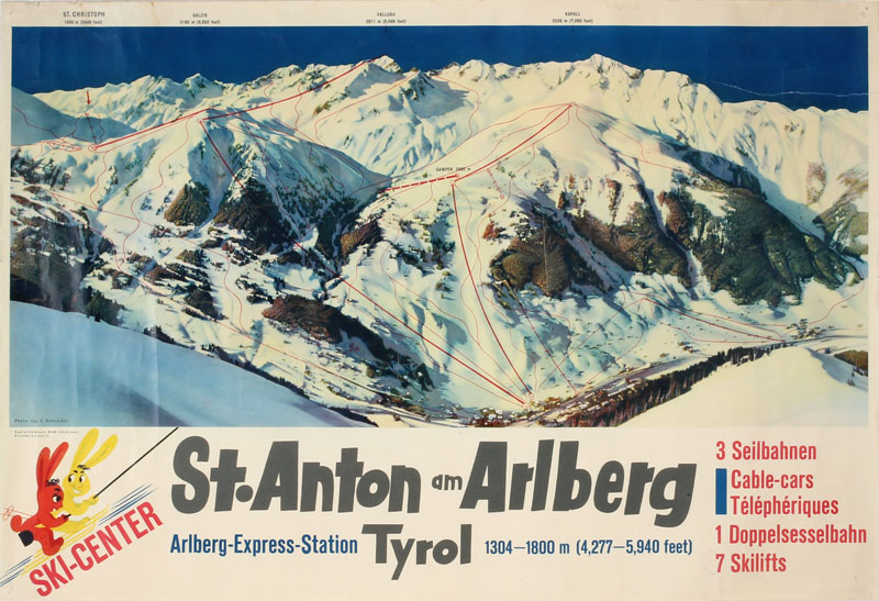 St. Anton am Arlberg vintage piste map original poster 