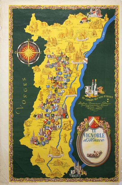 Vosges le Vignoble d'Alsace original poster designed by Fischer, Willy