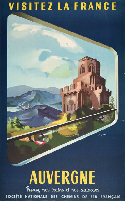 Chateau d'Alleuze L' Auvergne France French Europe Vintage Travel Poster Print 