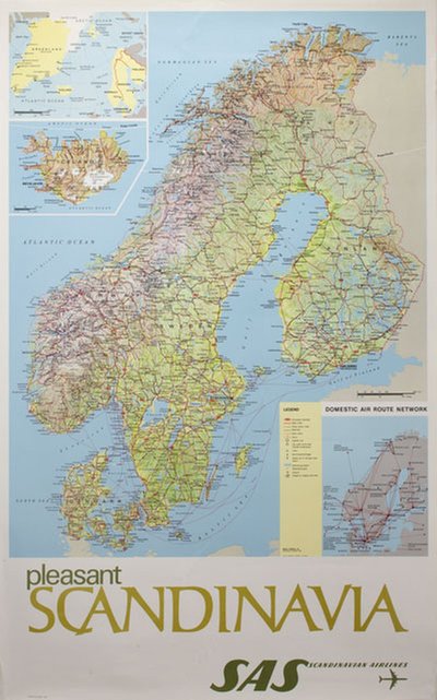 SAS Pleasant Scandinavia Map original poster designed by Bertil Porsfelt