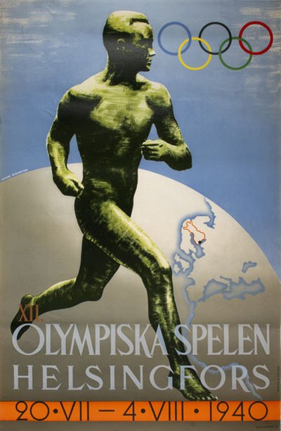 1940 XII Olympiska Spelen Helsingfors original poster designed by Sysimetsä, Ilmari (1912-1955)