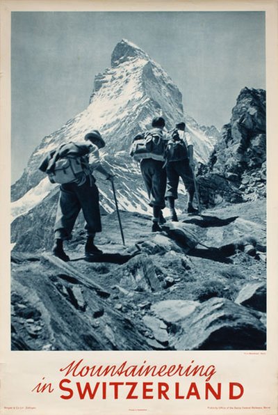 Switzerland Matterhorn Mountaineering original poster designed by Photo: Meerkämper - Davos