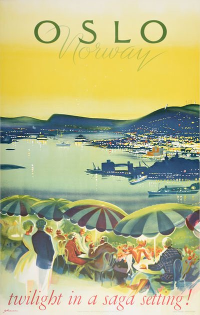 Oslo - Norway - twilight in a saga setting! original poster designed by Yran, Knut (1920-1998)