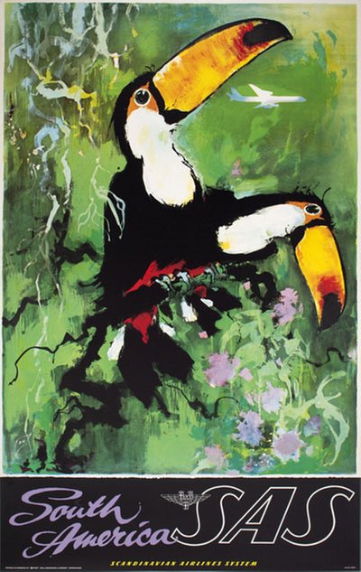 SAS South America Toucans original poster designed by Nielsen, Otto (1916-2000)