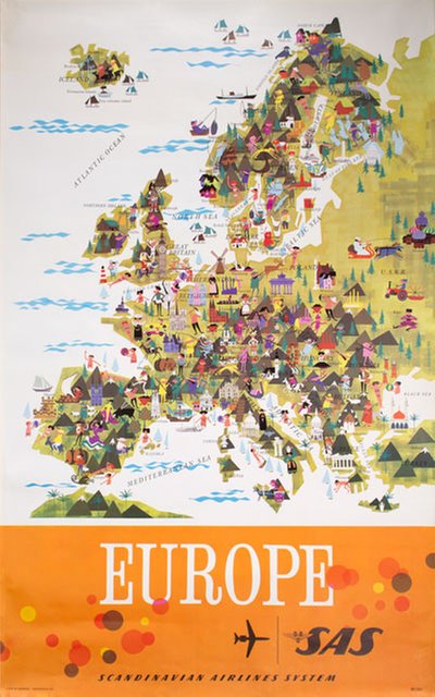 SAS Europe Map original poster designed by Clausen