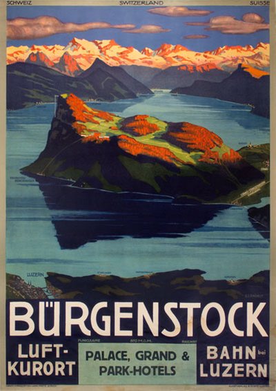 Bürgenstock Luftkurort - Bahn Luzern, Switzerland original poster designed by Landolt, Otto (1889-1951)
